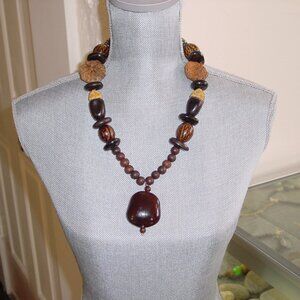 Boho Necklace of Seeds, Pods, and Stone Beads with Coordinating Pendant, NWT